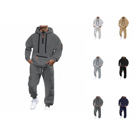 Mens Track Suits 2 Piece Set Tactical Hoodie and Cargo Jogger Sweatpants Matching Sweatsuit Workout Lounge Set