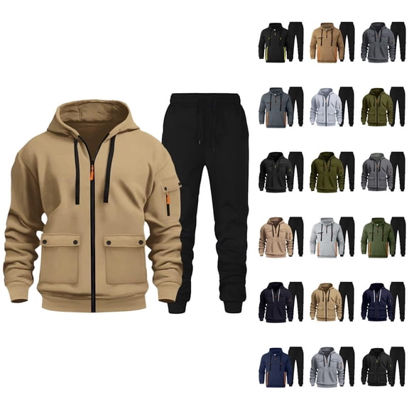 Mens Track Suits 2 Piece Set Tactical Zip Up Hoodie and Jogger Sweatpants Matching Sweatsuit Workout Lounge Set