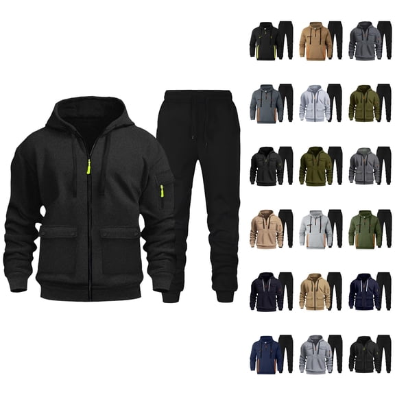 Mens Track Suits 2 Piece Set Tactical Zip Up Hoodie and Jogger Sweatpants Matching Sweatsuit Workout Lounge Set