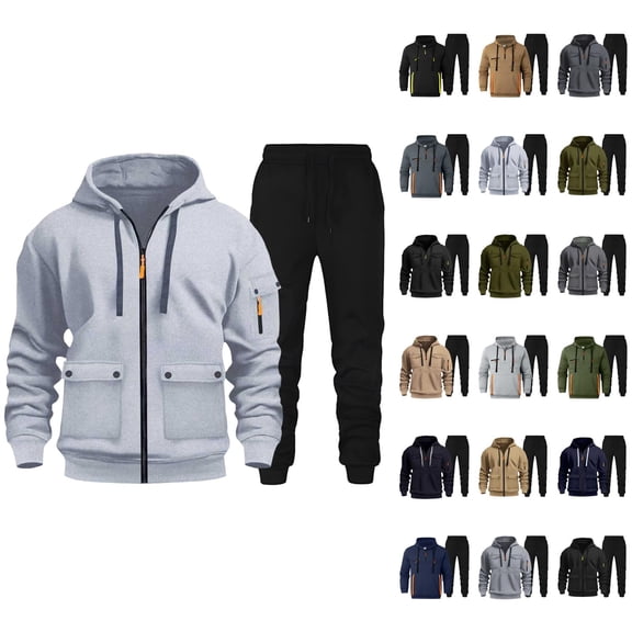 Mens Track Suits 2 Piece Set Tactical Zip Up Hoodie and Jogger Sweatpants Matching Sweatsuit Workout Lounge Set