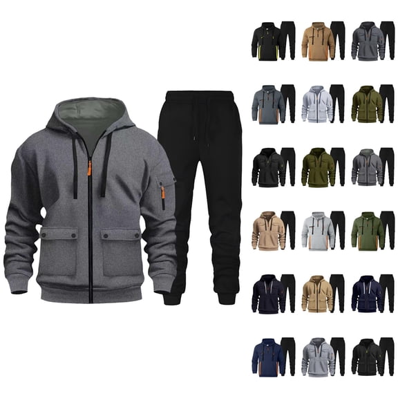 Mens Track Suits 2 Piece Set Tactical Zip Up Hoodie and Jogger Sweatpants Matching Sweatsuit Workout Lounge Set