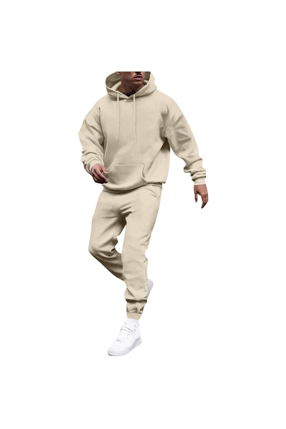 Mens Track Suits 2 Piece Set Thermal Long Sleeve Sweatsuits Lightweight Athletic Men Sets Outfits Beige XL