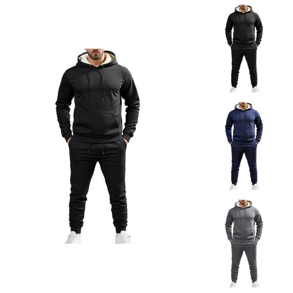 Mens Track Suits 2 Piece Set Winter Lined Warm Hoodie and Jogger Sweatpants Matching Sweatsuit Lounge Set