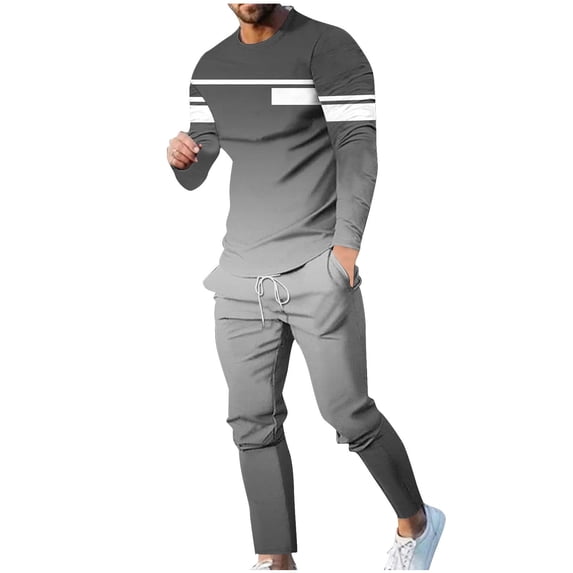 Mens Tracksuit Fashion Long Sleeve Sweatsuits Athletic Shirt & Drawstring Jogger Pants Fall Casual 2 Piece Outfits