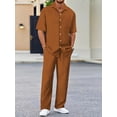 thumbnail image 1 of Mens Tracksuit Polo Shirt Set 2 Piece Suit Button Short Sleeve Beach Joggers Gym Top Casual Sport Sweat Activewear Brown XXL, 1 of 7