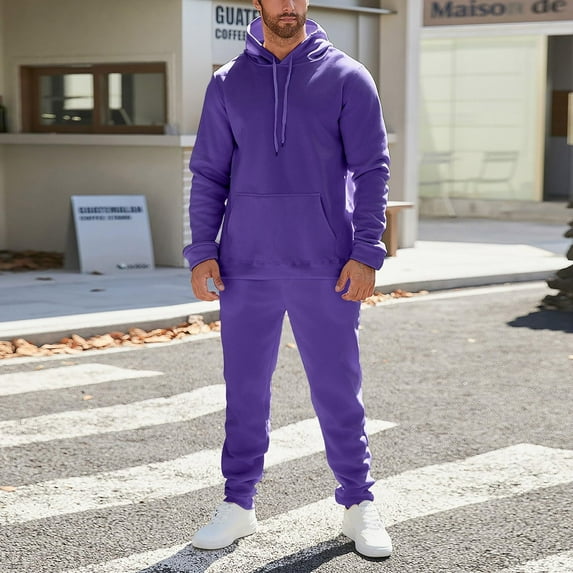 Mens Tracksuit Set Sweatsuits Hoodie And Sweatpants Jogging Suit Athletic Lounge Hooded Sweatshirts Purple 2XL