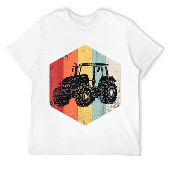 Mens Tractor Retro Distressed Style Farming Lover T-Shirt White 2XL