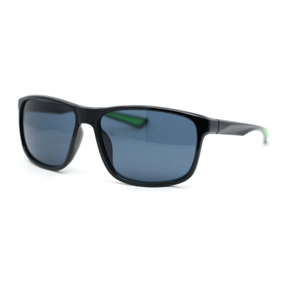 Mens Traditional 90s Classic Rectangle Sport Plastic Aerodynamic Sunglasses Black Green - Black