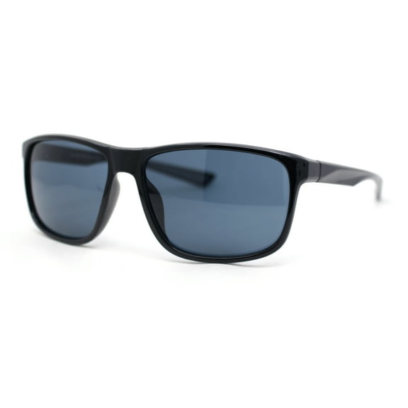 Mens Traditional 90s Classic Rectangle Sport Plastic Aerodynamic Sunglasses Black Grey - Black