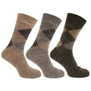 Mens Traditional Argyle Pattern Lambs Wool Blend Socks With Lycra (Pack Of 3)
