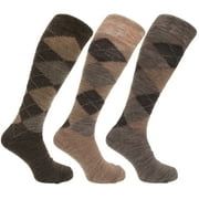 Mens Traditional Argyle Pattern Long Length Lambs Wool Blend Socks (Pack Of 3)