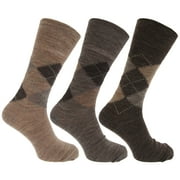 Mens Traditional Argyle Pattern Non Elastic Lambs Wool Blend Socks (Pack Of 3)