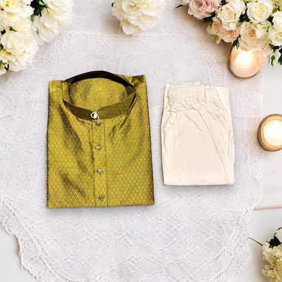 Mens Traditional Green Silk Kurta Pajama, 6550