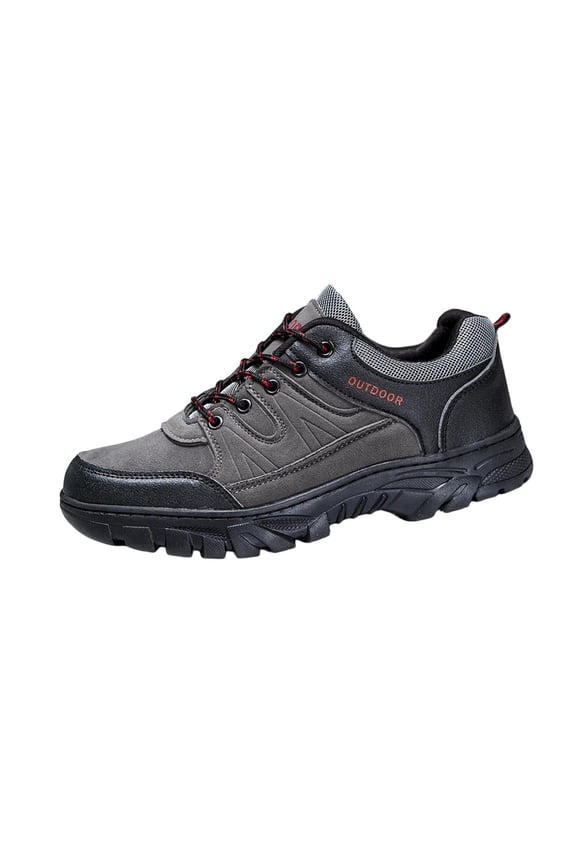 Mens Trail Hiking Shoes Non-Slip Water Resistant PU Faux Leather Breathable Comfortable Sneakers All Terrain Gray,Size 7