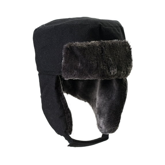 Mens Trapper Hats For Winter - Ushanka Faux Fur Tooper Cap, 2 PC Black Corduroy