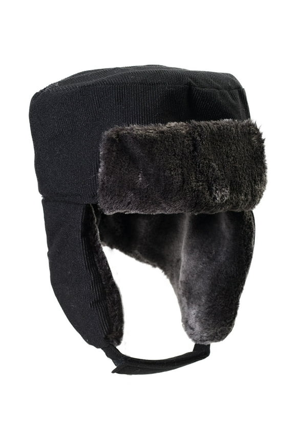 Mens Trapper Hats For Winter - Ushanka Faux Fur Tooper Cap, Black Corduroy