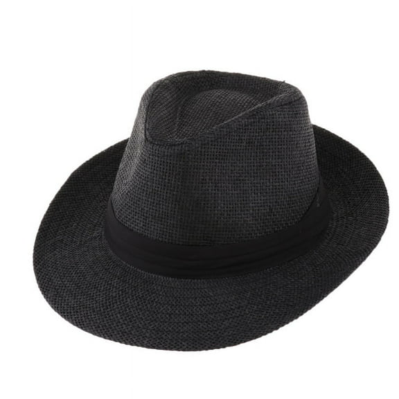 Mens Travel Summer Straw Hat Fedora Trilby Gangster Cap Beach Hat Sombrero - Black, as described