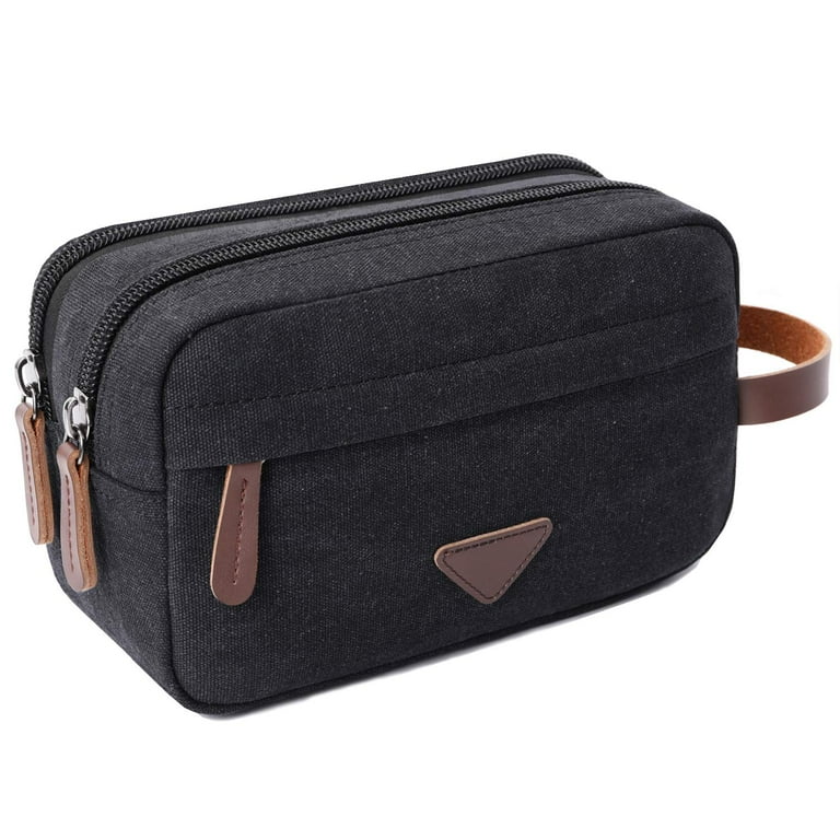 Mens Travel Toiletry Bag Canvas Leather Cosmetic Makeup Organizer Shaving Kits with Double Compartments Black Walmart