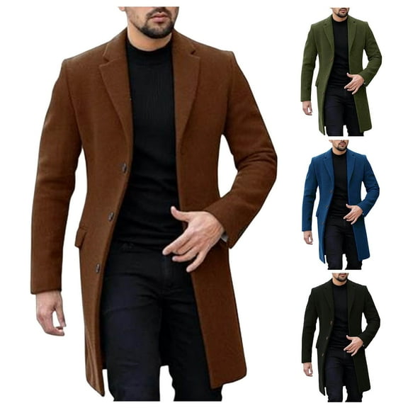 Mens Trench Coat Big and Tall Casual Slim Fit Notched Collar Corduroy Jacket Overcoat One Peacoat Business Dress Coats with Pockets #02 Black, Size L