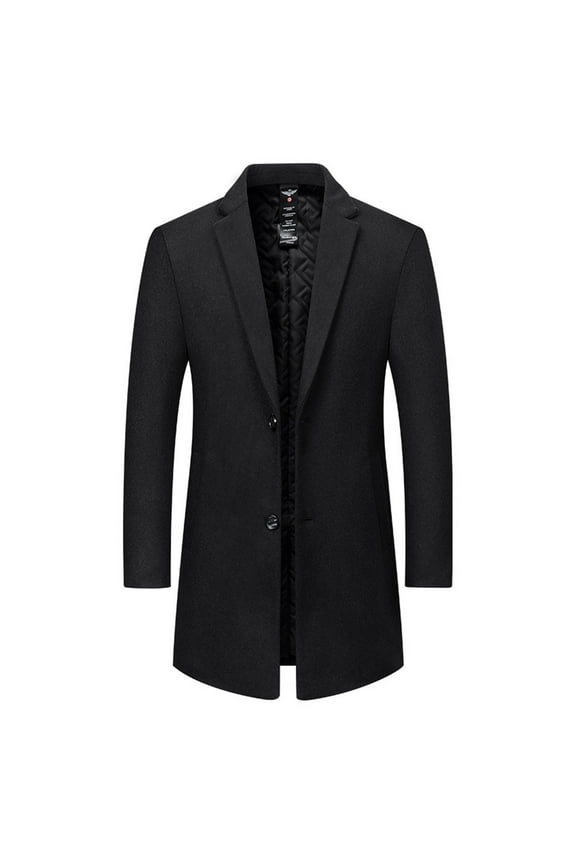 Mens Trench Coat Blazer Peacoat Winter Long Mid Length Business Classic Casual Long Sleeved Lapel Suit Jackets Overcoat Black L