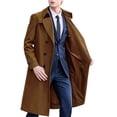 thumbnail image 1 of Mens Trench Coat Double Breasted Long Jacket Casual Windbreaker Notched Lapel Belted Overcoat Brown M(M), 1 of 4
