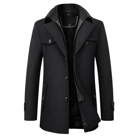 Mens Trench Coat Double Trench Coat Casual Fall Winter Warm Peacoat Men's Fashion, Black, Size M