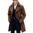 thumbnail image 1 of Mens Trench Coat Double Windbreaker Overcoat Notched Lapel Long Jacket Overcoat Fall Winter Business Long Jacket Coffee L, 1 of 5