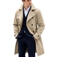 thumbnail image 1 of Mens Trench Coat Double Windbreaker Overcoat Notched Lapel Long Jacket Overcoat Fall Winter Business Long Jacket Khaki XXL, 1 of 5