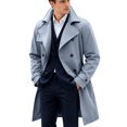 thumbnail image 1 of Mens Trench Coat Double Windbreaker Overcoat Notched Lapel Long Jacket Overcoat Fall Winter Business Long Jacket Light Blue XL, 1 of 5