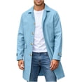 thumbnail image 1 of Mens Trench Coat Lapel Button Down Long Jacket,Warm Windproof Fall Winter Daily Casual Comfy Wear with Pocket,Mid Length Outwear,Blue,L, 1 of 9