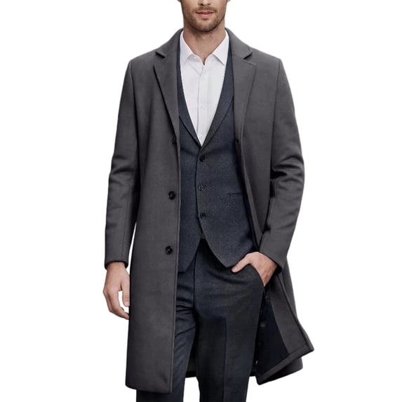 Mens Trench Coat Long Coats Winter Overcoat with Notched Lapel, Warm Windproof Topcoat for Fall Winter Casual Wear 1 Pcs Dark Gray L