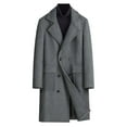 thumbnail image 1 of Mens Trench Coat Mid Long Warm Double Breasted Wool Peacoat Notched Lapel Winter Business Overcoat with Pockets, 1 of 5