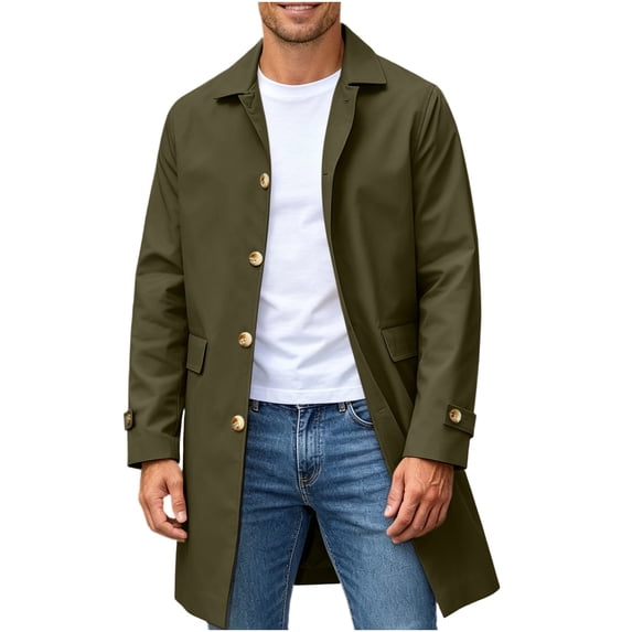 Mens Trench Coat Single Breasted Lapel Long Jacket Outwear Fall Casual Vintage Loose Fit Windbreaker Overcoat
