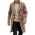 thumbnail image 1 of Mens Trench Coat Slim Fit Double Long Peacoat Color: Coffee Size: XL, 1 of 9