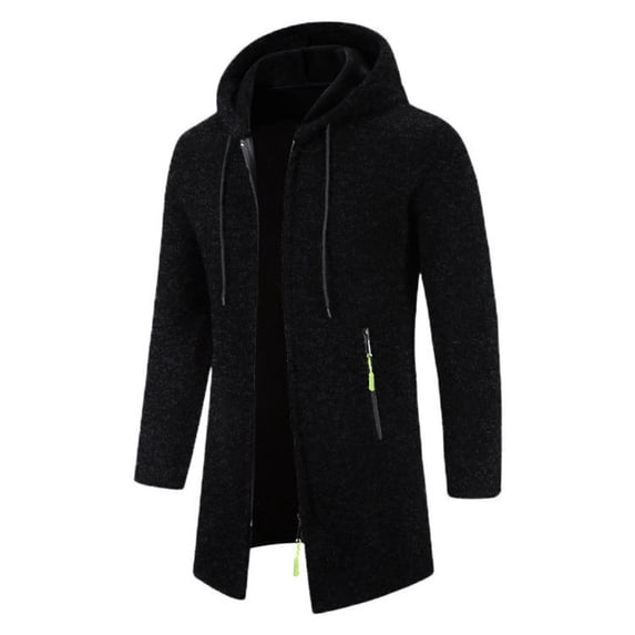 Mens Trench Coat Slim Fit Hoodie Long Jacket Lightweigh Full Zip Winter Classic Business Overcoat