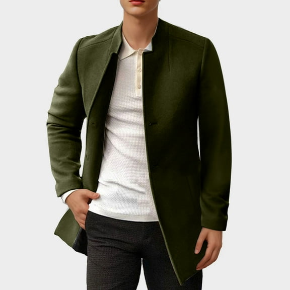 Mens Trench Coat Slim Fit Notched Collar Fall Winter Single Breasted Pea Coat Warm Soft Overcoat Men's Fashion Casual Solid Color Buttons Pockets Long Sleeve Hoodless Casual Long Outwear Trench Coat