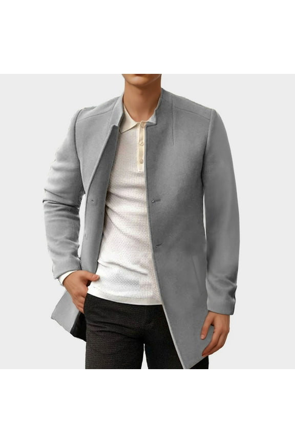 Men's Wool Trench Coat Single Breasted Wool Blend Premium Top Coat Winter Long Coats Fashion Casual Solid Color Buttons Pockets Long Sleeve Hoodless Long Outwear Trench Coat