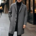 thumbnail image 1 of Mens Trench Coat Slim Fit Notched Collar Fall Winter Single Pea Coat Warm Soft Overcoat, 1 of 4