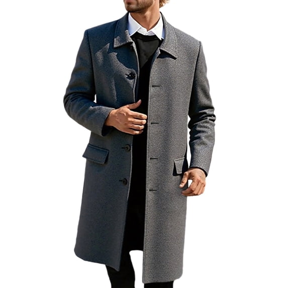 Mens Trench Coat Slim Fit Notched Collar Jacket Fall Winter Wool Trench Coat Men Warm Soft Overcoat Windbreaker Casual Jacket, Z01 Grey, Size XXL