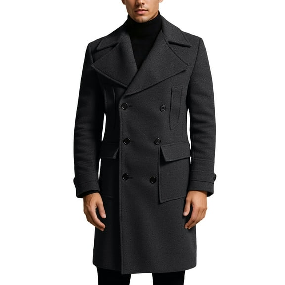 Mens Trench Coat Slim Fit Notched Collar Jacket Fall Winter Wool Trench Coat Men Warm Soft Overcoat Windbreaker Casual Jacket, Z02 Black, Size M