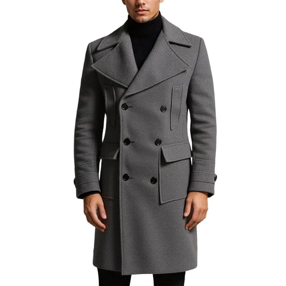 Mens Trench Coat Slim Fit Notched Collar Jacket Fall Winter Wool Trench Coat Men Warm Soft Overcoat Windbreaker Casual Jacket, Z02 Grey, Size XL
