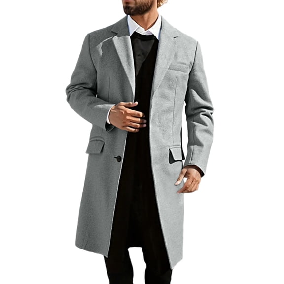 Mens Trench Coat Slim Fit Notched Collar Jacket Fall Winter Wool Trench Coat Men Warm Soft Overcoat Windbreaker Casual Jacket, Z07 Light Gray, Size XL