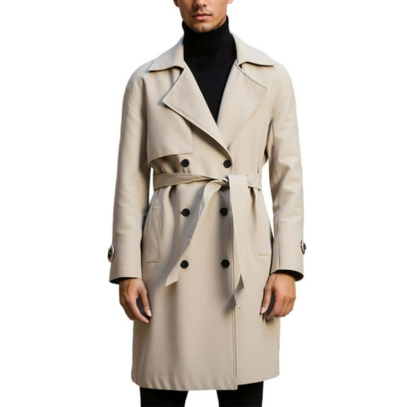 Mens Trench Coat Slim Fit Notched Collar Jacket Fall Winter Wool Trench Coat Men Warm Soft Overcoat Windbreaker Casual Jacket, Z08 Khaki, Size XXL