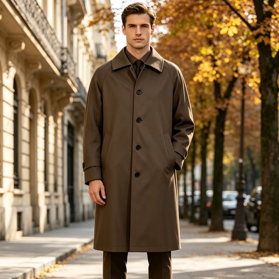 Mens Trench Coat Slim Fit Single Breasted Long Windbreaker Jacket Classic Lapel Casual Overcoat Business Trench Jacket