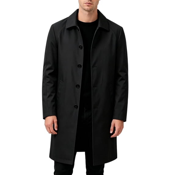 Mens Trench Coat Slim Fit Single Mid Length Windbreaker Jacket Black XXXL