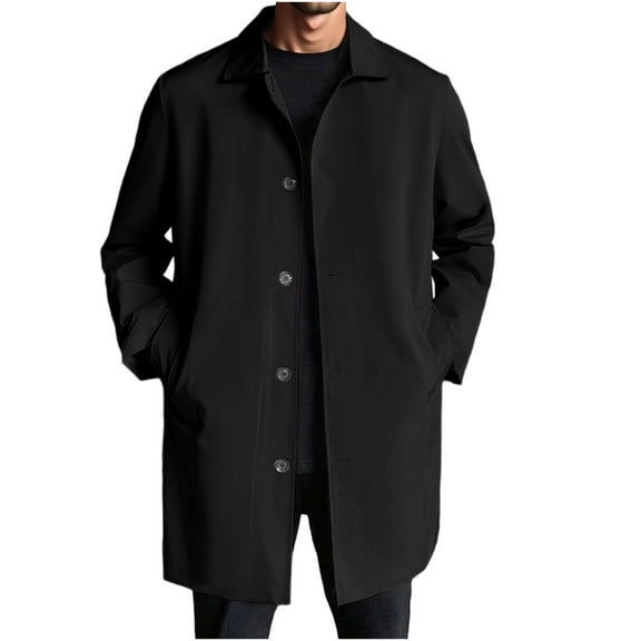 Mens Trench Coat Slim Fit Single Breasted Windbreaker Jacket Classic Lapel Casual Lightweight Overcoat