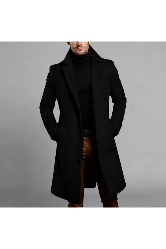 Mens Trench Coats Long Jacket Vintage Casual Windbreaker Cardigan Notch Lapel Overcoats with Pockets
