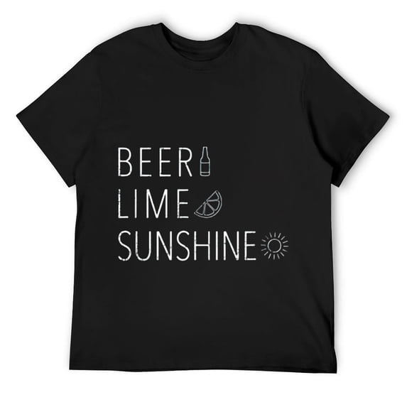 Mens Trendy Beer, Lime, Sunshine Simple Word Stack T-Shirt Black