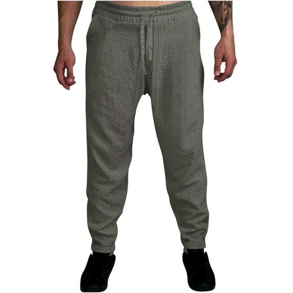 Mens Trendy Drawstring High Waist Casual Pants Wrinkle Loose Fit Solid Long Jogger Pants Dark Gray,3XL
