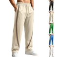 thumbnail image 1 of Mens Trendy Striped Sweatpants Flowy Wide Leg Pants Running Workout Casual Khaki 2XL, 1 of 5